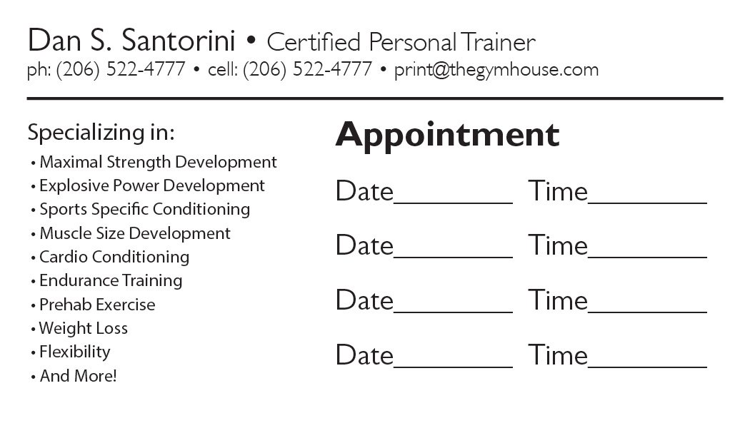 business cards with appointment on back 1