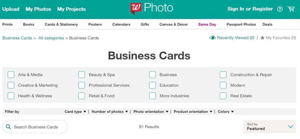 does walgreens make business cards 5