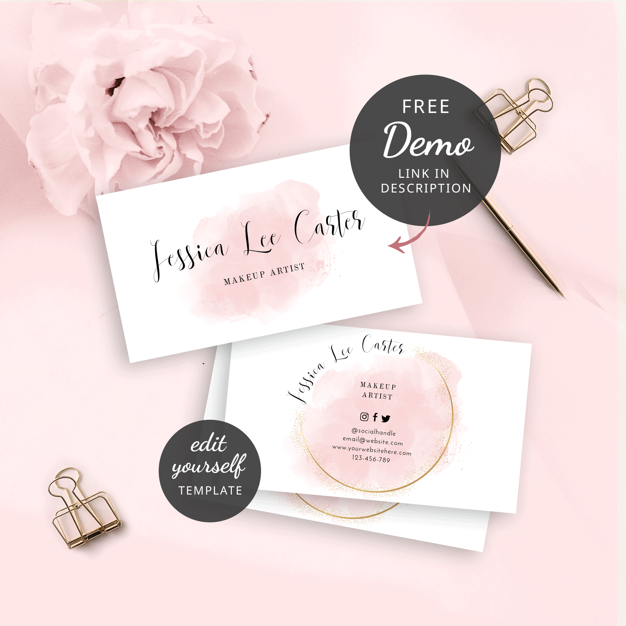 pink and gold business cards 2