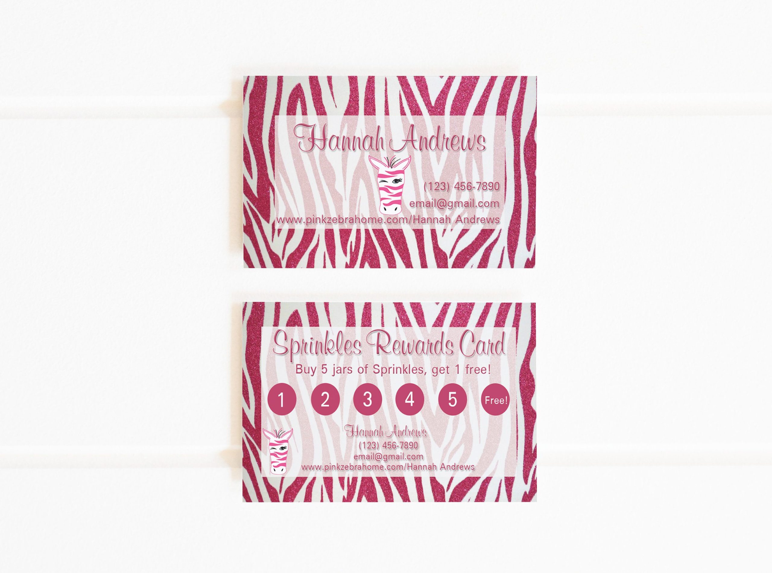 pink zebra sprinkles business cards 2